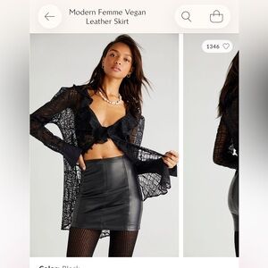Free People Black Vegan Leather Modern Femme Skirt